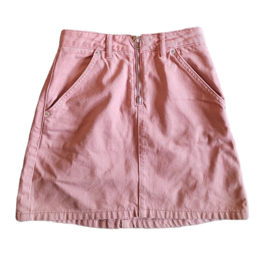 TopShop Moto Pink Denim Mini Skirt 0